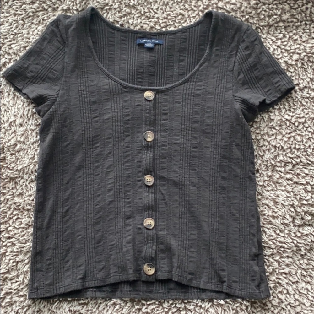 AE Ribbed Grey Crop Top